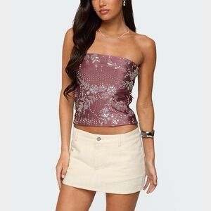 Edikted Mauve Beaded Strapless Top